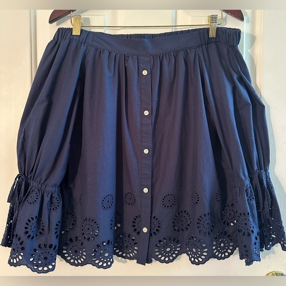 ANTHROPOLOGIE Isabella Sinclair S Navy Off Shoulder Eyelet Bell Sleeves ROMANTIC - Picture 4 of 13